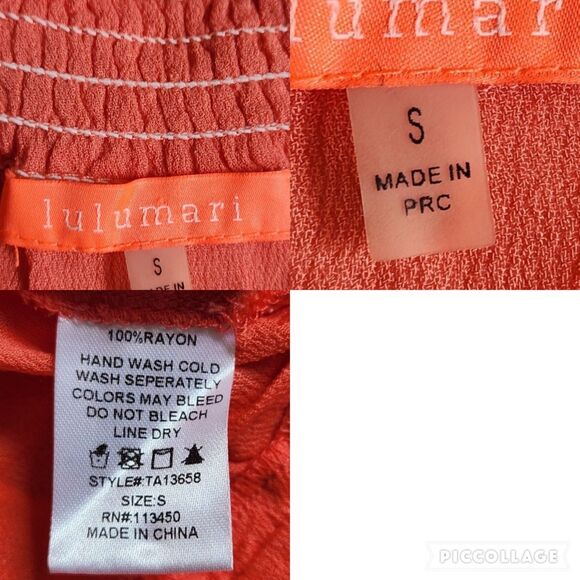 Lulumari Coral Orange Cropped Boho Smocked Off Shoulder Top sz S - Picture 11 of 11